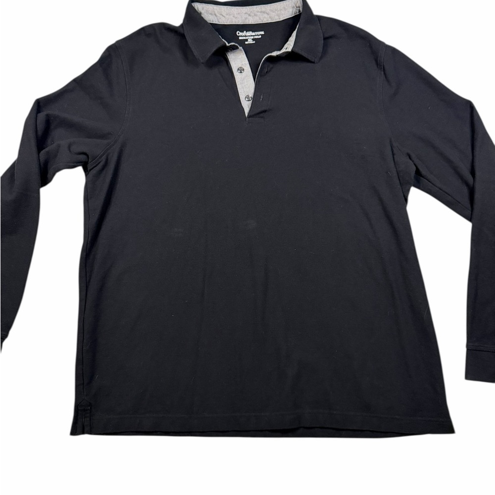 croft & barrow Men’s Black Long-Sleeve Polo with Contrast Placket XL